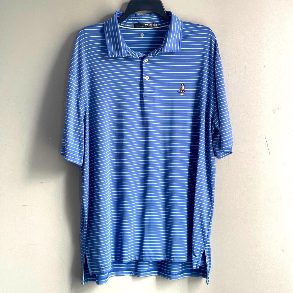 Ralph Lauren RLX Golf‎ Polo Shirt Blue White Stripe Performance Men's XL/Tall